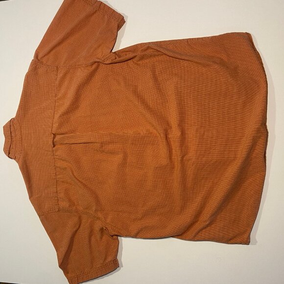 COLUMBIA PFG Men's Large Orange Plaid Button Down Short Sleeve Shirt - 521101 - Picture 7 of 8